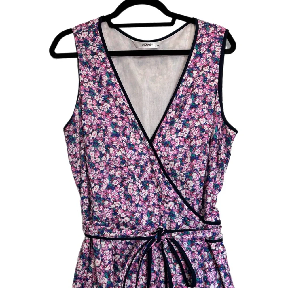 EShakti wrap around purple ditzy floral sleeveless dress - Picture 3 of 5